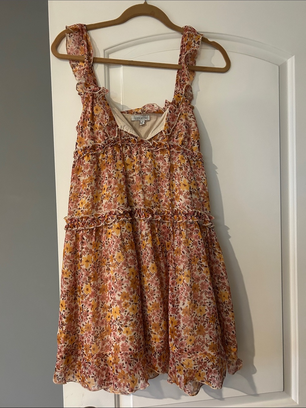 Patrons of Peace Pink & Yellow Floral Ruffle Tiered Sundress